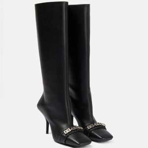 Givenchy G Woven Leather Knee High Black Boots